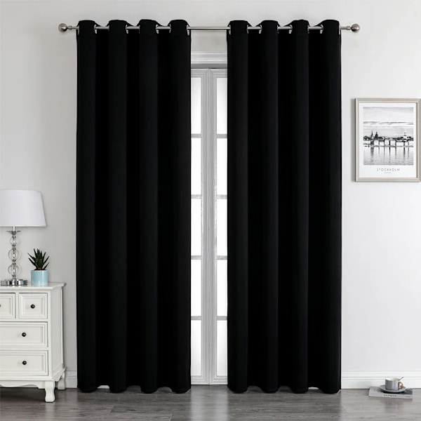 Grommet Solid Blackout Gardiner Black-2panels 145X233cm(WxL)