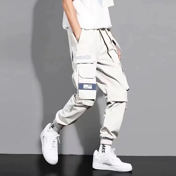 Lastbyxor Baggy Plus Storlek Moderiktiga Leggings Män Långa Byxor WHITE 4XL