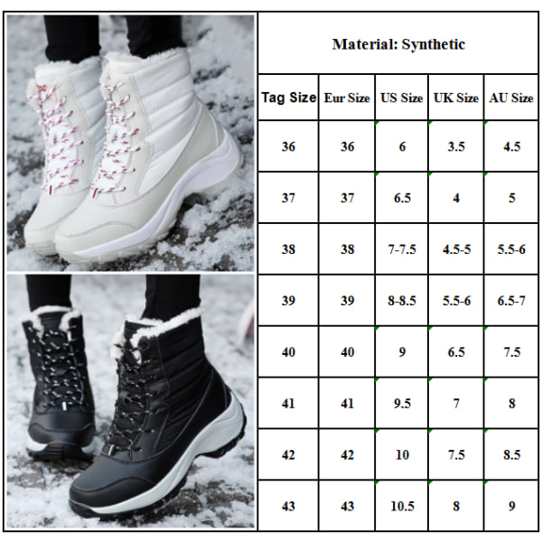 Snow Boots Plus Velvet High-Top Lace-Up Boots Skor för kvinnor white white 37