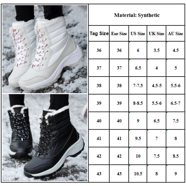 Snow Boots Plus Velvet High-Top Lace-Up Boots Skor för kvinnor white white 43