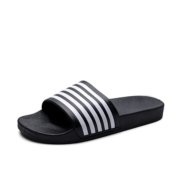 Sommer Mænds Sorte Og Hvide Stribede Flade Sandaler Casual Sandal Komfort Med Stil Sko Black 46(28.0CM)