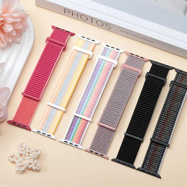 Nylon Loop Rem För Apple Watch Band 49Mm 45Mm 44Mm 42Mm 41Mm 40Mm 38Mm Smart Bälte Armband Iwatch Ultra 8/7/6/Se/5/4/3. 4 Rose Powder Ultra 49MM