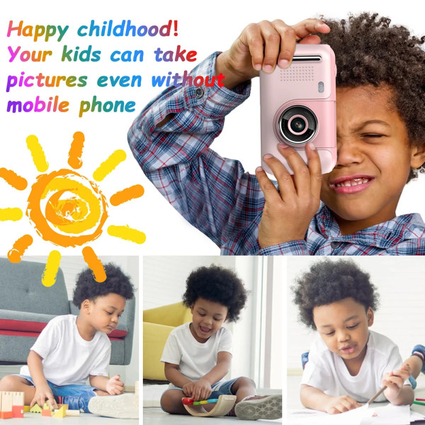 Digitalkamera för barn 2,4 tums färgskärm Barn Barn 1080p videokamera 180 grader rotation Födelsedagspresent fotokamera 8GB Pink
