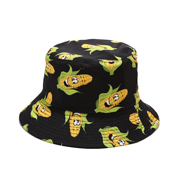 2024 Ny Kreativ Tryk Grøntsagsmønster Spand Hat Kvindernes Sommer Udendørs Casual Sol-Proof Hat All-Matching Pool Hat Tomato Pattern Black M（56-58cm）