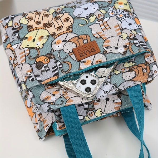 Söt matsäck med tecknat print , isolerad Bento-väska med stor kapacitet, thermal kylväska för skola, arbete, resor och picknick Pink Cat