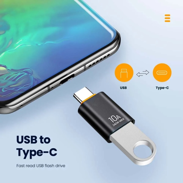 Adaptateur de données USB 3.0 Type C, convertisseur mâle vers femelle, connector OTG rapide, Macbook, Xiaomi, Samsung S20, 10A, OTG Silver 1PCS
