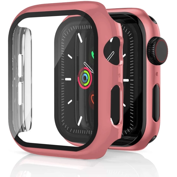 Glas+ cover För Apple Watch Case 44mm 40mm 42mm 38mm stötfångare Skärmskydd för Apple Watch Tillbehör 9 8 7 6 5 4 3 41mm 45mm E Rose Pink 32 Series 7-8-9 41mm