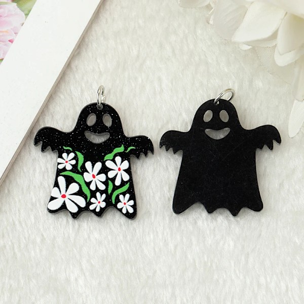 12 stk. Halloween Ghost Charms Akryl Græskar Kat Vedhæng Til Halskæde Nøglering Lav Tilbehør with hoop mixed