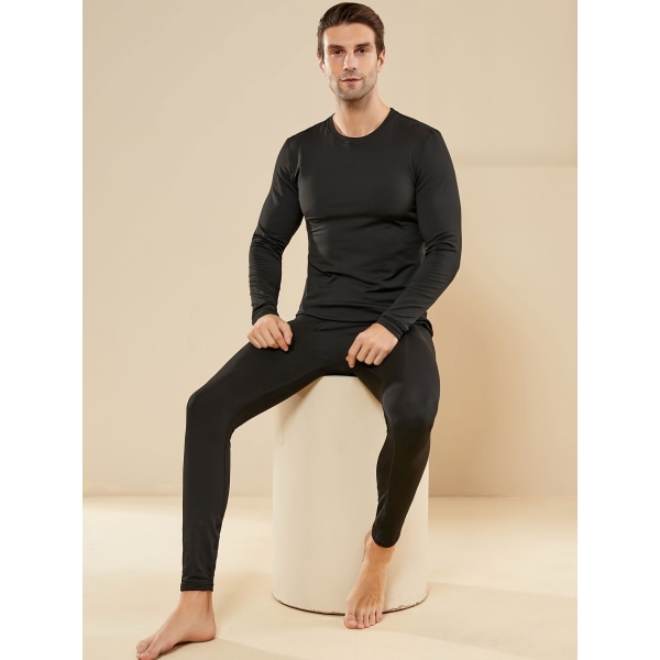 Thermal i fleece för män, set med baslager för vintern, snabbtorkande löpbasketträningskläder Black M(48)