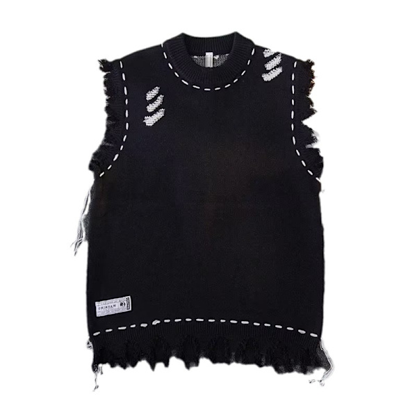 Mode Varumärke Design Sens Niche Hål Bandage Klänning Väst Tröja Män Och Kvinnor Ärmlösa Väst Tröja Hand-Woven Burr Black M