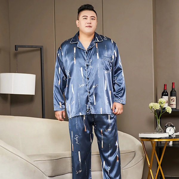 5Xl Stor Storlek Pyjamas För Män 165Kg Vår Sommaren Ice Silk Satin Cool Pyjamas Man Set Casual Loose Lyx Print Sömnkläder Pijamas 18 5XL(130-165kg)