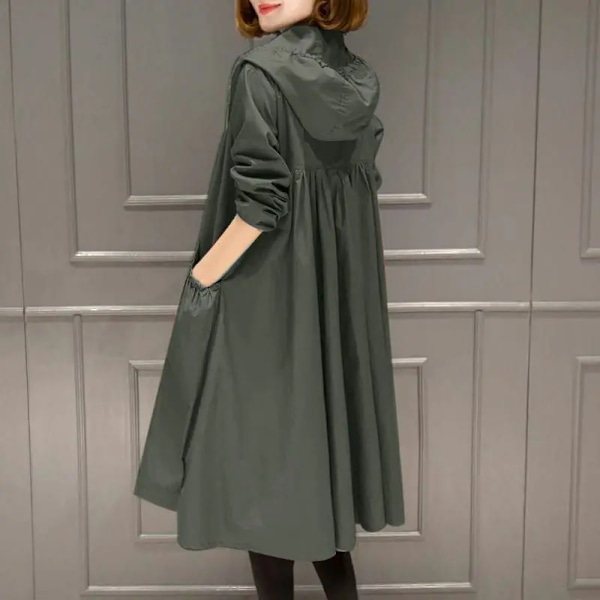 Kvinnors Casual Medium-Längd Trench Coat Lös-Fit Jacka Våren 2023 Ny Style Koreanska Versionen Dark green with lining 2XL