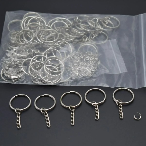 50/500Pcs Diy Polerad Silver Nyckelring Rostfritt Stål Hål Platt Nyckel Kedja Rhodium Pläterad Runda Split Kedjan Partihandeln styleA-300PCS