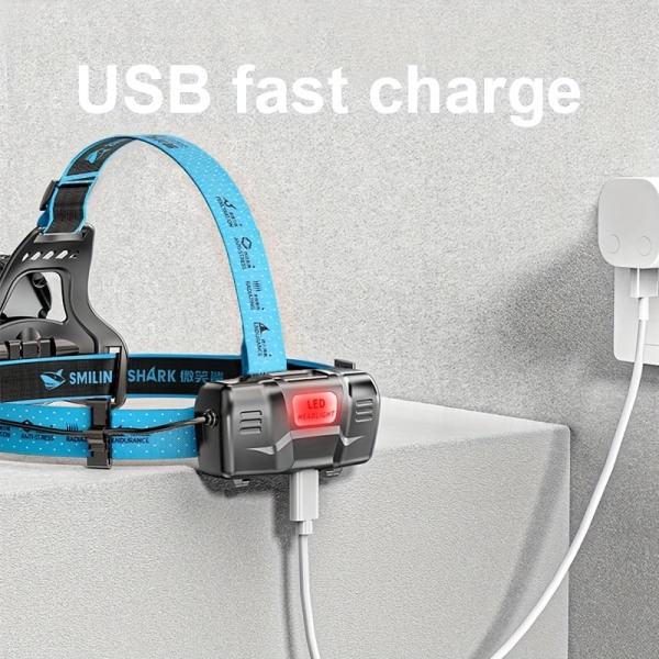 Ultraljust USB uppladdningsbar Smiling Shark LED-strålkastare - 3 lägen, rörelsesensor och höga lumen för utomhusaktiviteter och nödsituationer