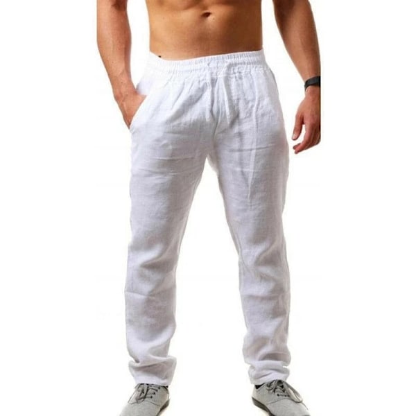 Bomull Linne Harem Byxor Män Fast Elastisk Midja Streetwear Joggers 2022 Nya Baggy Drop-Crotch Byxor Casual Tro Casual Tro Användare Män Som Löpar WHITE XXL