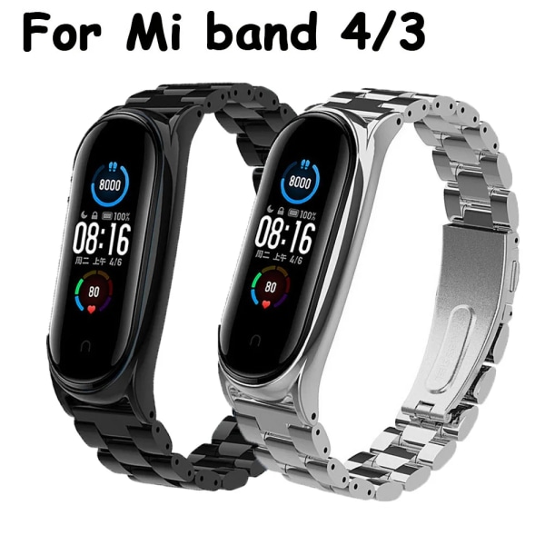 Metallstålrem för Xiaomi Mi Band 7 6 5 Armbandsarmband Ersättning för Mi Band 3 4 5 Skruvlöst armband i rostfritt stål silver for miband 3 4