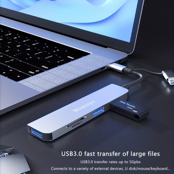 Hub USB C Multiport Adapter 12,7 Cm 1 USB C Hub Adapter USB C till USB Ultra Slim Ports USB 3.0/2.0, SD Och TF-läsare, För bärbar dator, IPad Pro M1, XPS