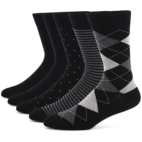 5 Par Män Klänning Strumpor Plus Stora Storlek, Hög Kvalitet Kammade Bomullsbesättning Sockor, Svart Cool Argyle Andningsbara Casual Socks För Män JC170 US(8-13.5)EUR(41-48)