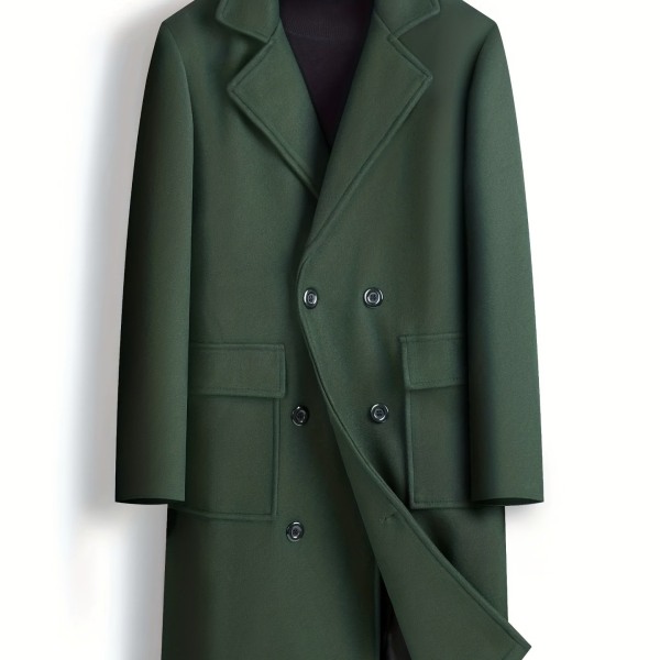 Chic Elegant Dubbelknäppt Trench Coat, Casual Lapel Flap Fick Ylleöverrock för män för höst och vinter företag Dark Green XL(52)