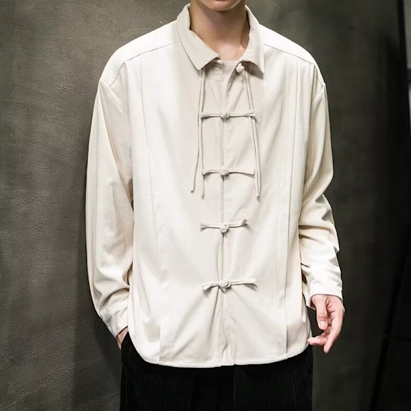 Tang Suit Tröja Mäns Vår Kinesiska Stil Mäns Kläder Förbättrad Hanfu Ungdom Retro Style Mode Märker Buckle Kinesisk Style Co Sommare Black L