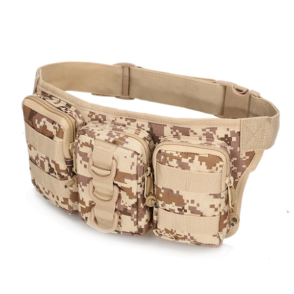 På lager Triple Small Waist Bag Adventure Tactical Camouflage Træning Løb taske Udendørs Vandtæt Bjergbestigning Cykling Sports taske Desert Digital (White Braid) 4L