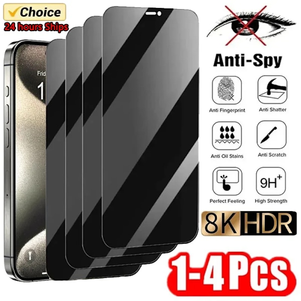 1-4 stk. Antispy Hærdet Glas til iPhone 15 14 13 12 11 Pro Max Fuld Dækning Beskyttelse af personlige oplysninger til iPhone 13 14 15 Glas 3PCS Privacy Glass