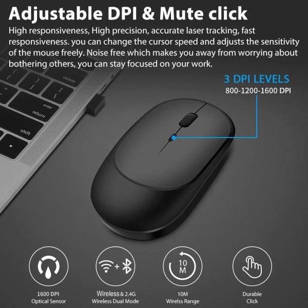 Trådlös mus Uppladdningsbar mus Gamer Dubbla lägen Bluetooth-kompatibla 2.4G USB Mute-möss för laptop Pad Tablet Macbook Mause Green