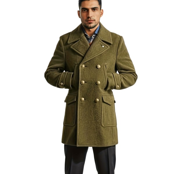 Trendig retro enfärgad långärmad kappa för män Windbreaker Lapel lång överrock för höstvinter Army Green XL(52)