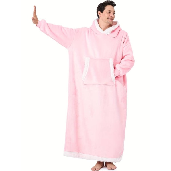 Men's Trendy Pajamas Hooded Warm Flannel Robe With Pocket, Solid One-piece Hoodie Pajamas, Coral Fleece Comfy Breathable Skin