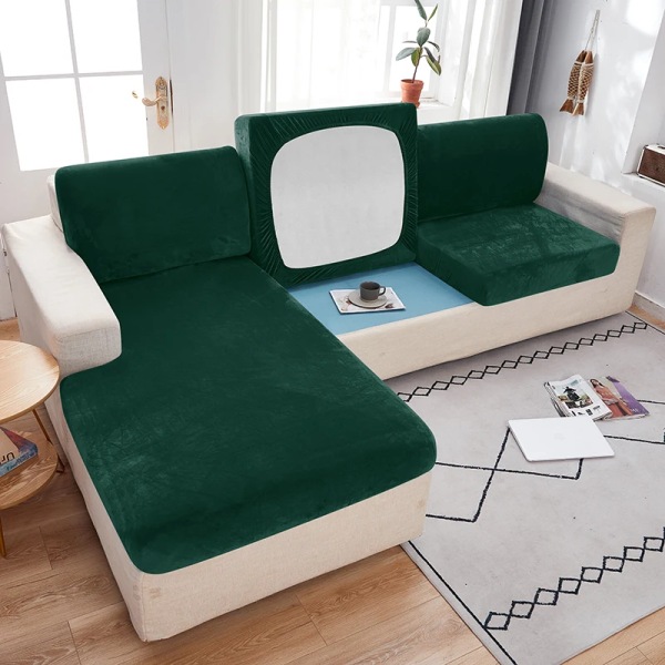 Sammetstyg Soffa Cover För Vardagsrum Elastisk soffa Cover Mjuk soffa Slipcover Möbelskydd för hem Green Plus Size L-shaped