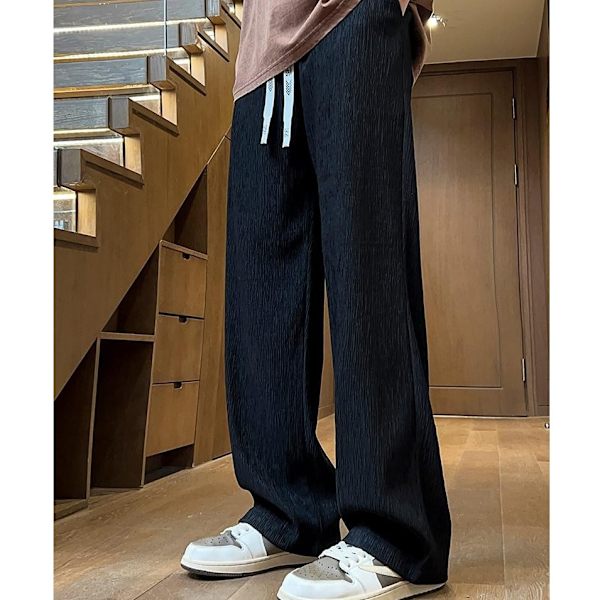 2024 Forår Og Efterår Draperende Effekt Ice Silk Casual Bukser Mænds Sommer Tynd Avanceret Mode Løs Lige Bukser Black XXL