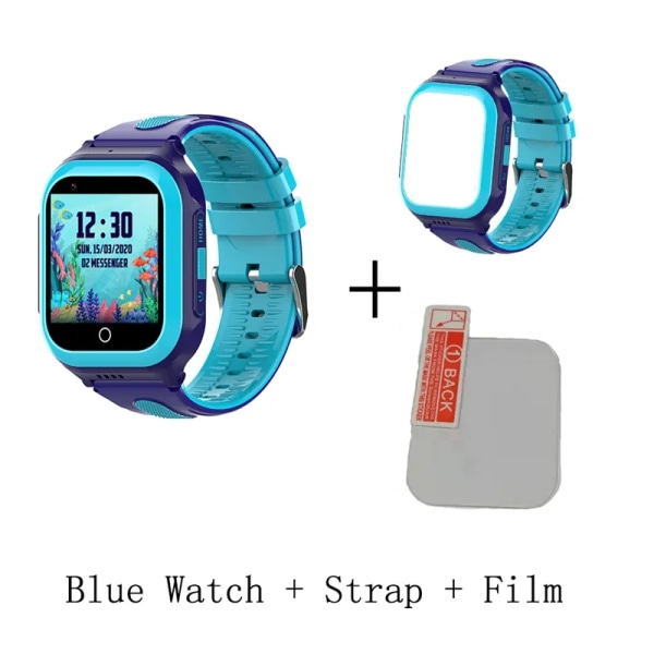 Smart Watches 4G Kid Skola Plats GPS-Tracker KT24SPlus Whatsapp Android8.1 SOS Klocka Baby Vattentät Kamera GPS Watch Blue and Film Strap