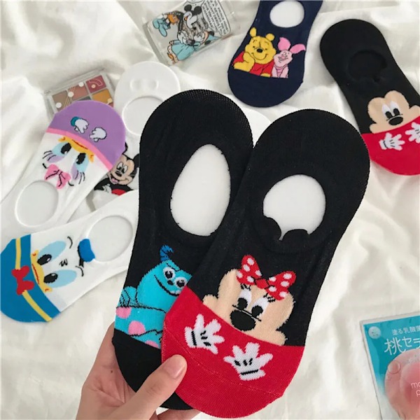 5 Par Disney Summer Casual Söta Kvinnor Sockar Djur Tecknad Mus Andstrumpor Mjuk Bomull Osynlig Roliga Strumpor Storlek 34-40 4