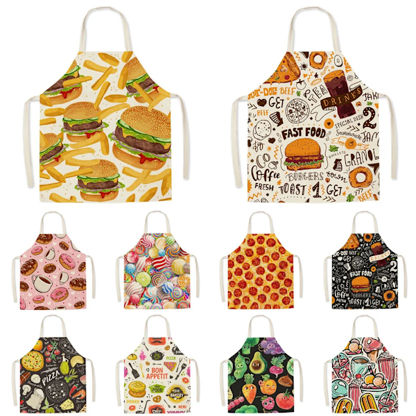 Kaffe Hamburger Trykt Køkken Forklæde Til Voksne Børn Husholdningslinned Bib Frugt Grøntsager Madlavning Bagning Forlæde Rengøringsværktøj Style 4- 47x38cm