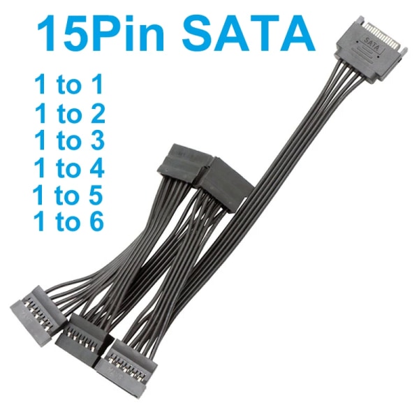5-tråds SATA 15-pin hane till hona förlängningskabel 1 till 1 2 3 4 5 6 för power för datorhårddiskgränssnitt 1 to 4