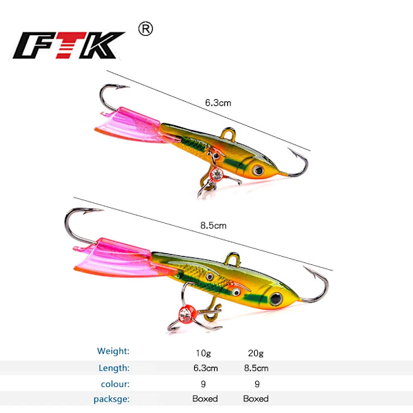 FTK Metal Balancer Isfiskeri Lokke 3D Øjne 6.3cm/10g 8.5cm/20g Vinterfiskeri Kunstig Agnsfisk Hård Lokke Jig Treble Krog 004-10g-6.3cm