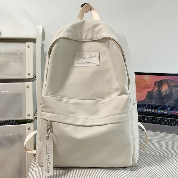 Minimalistisk ryggsäck i enfärgad färg, mångsidig Preppy skolryggsäck, matchande nylon för resor Black