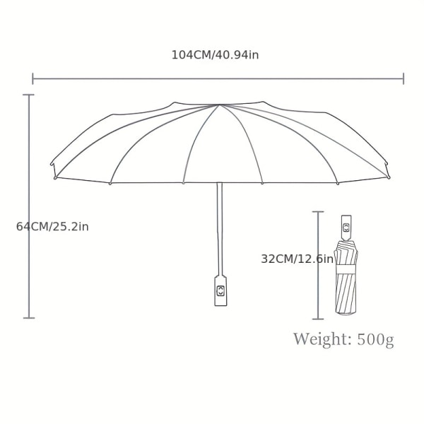12 revben automatiskt hopfällbart paraply, stormtåligt vattentätt paraply, soligt och regnigt paraply med dubbla användningsområden UV-skydd, robust och hållbart paraply grey