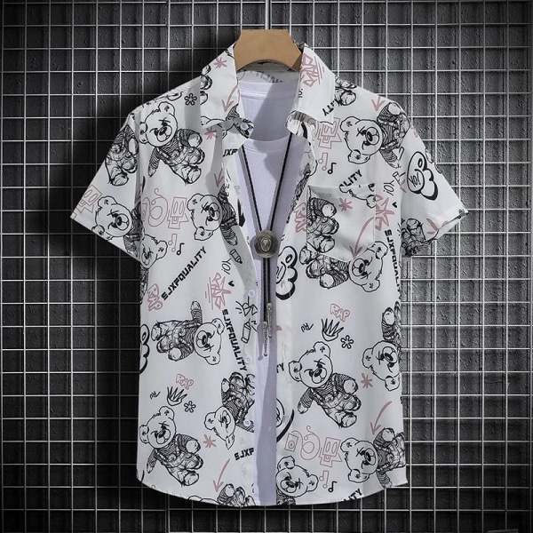 Snygg skjorta med printed , lös passform med korta ärmar för män och kvinnor - perfekt för casual strandlook C52 Green 5XL 90-100kg