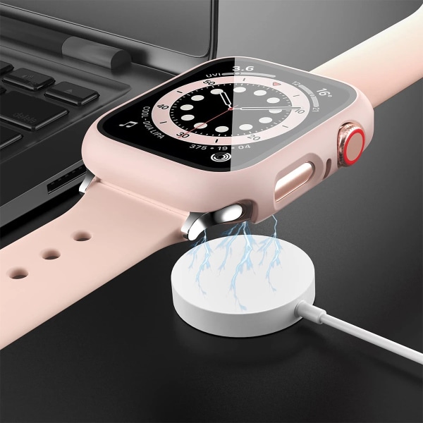 Härdat glas+ cover för Apple Watch Case 45mm 41mm 44mm 40mm 42mm Skärmskydd Apple Watch Tillbehör serie 9 4 5 6 SE 7 8 Barbie powder 23 Series 7-8-9 45mm