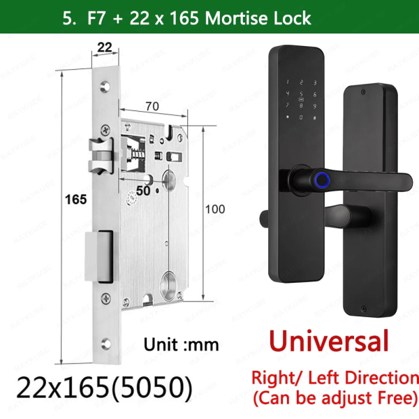 F7 TT-lås Smart fingeravtryckslås Elektriskt dörrlås med längre Större handtagspaneler Spegeldesign APP Fjärrkontroll 22x165