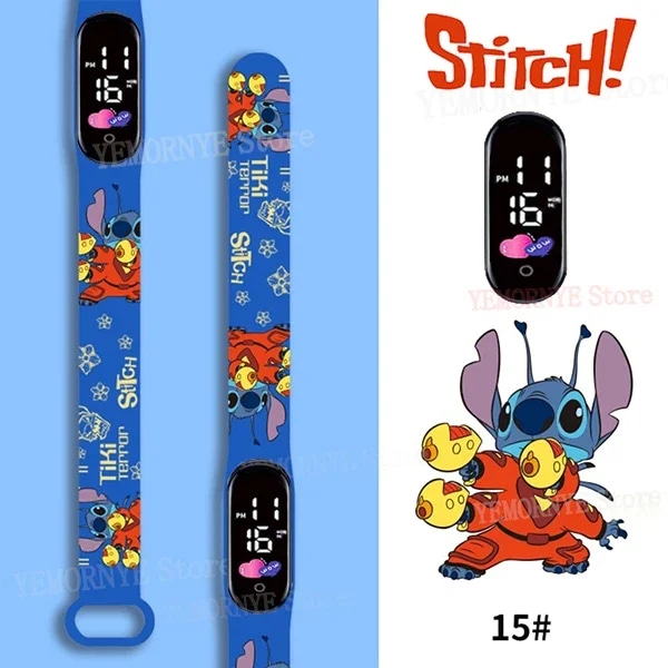 Disney Stitch Digitale Børneure Animefigurer LED Lysende Ur Berøring Vandafvisende Elektronisk Sportsur Børnefødselsdagsgave Silver