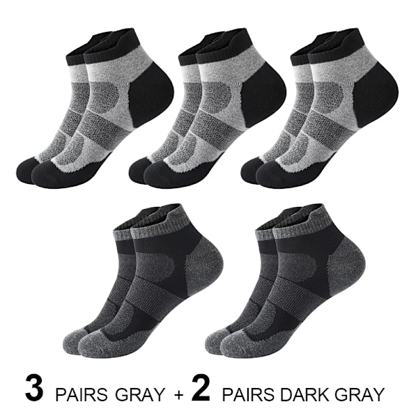 5 Par / Lot Hög Kvalitet Män Ankel Strumpor Andningsbart Bomull Sport Mesh Casual Atlet Sommar Tunn Cut Cut Short Sokken Socken Plus Storlek 3 Black 2 Dark grey EU(38-45)