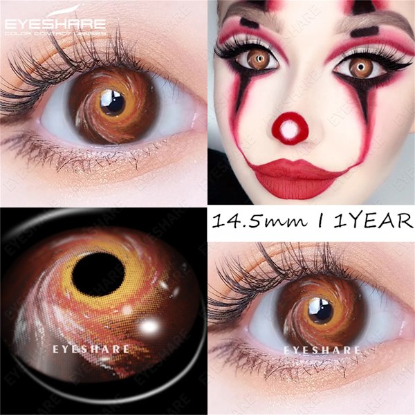 Eyeshare Halloween Farvede Kontaktlinser Crazy Red Kontaktlinser Anime Black Eye Lenses 1Pair(2Stk) Cosplay Skønhed Makeup Linse VORTEX-RED 0