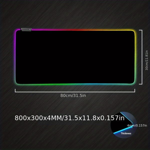 80,01 X 29,97 Cm RGB Stor spelmusmatta med halkfri bas - Mjuk LED-förlängd musmatta Tung Tjock Bekväm hopfällbar matta för skrivbordsbruk BLACK 800X300X4MM
