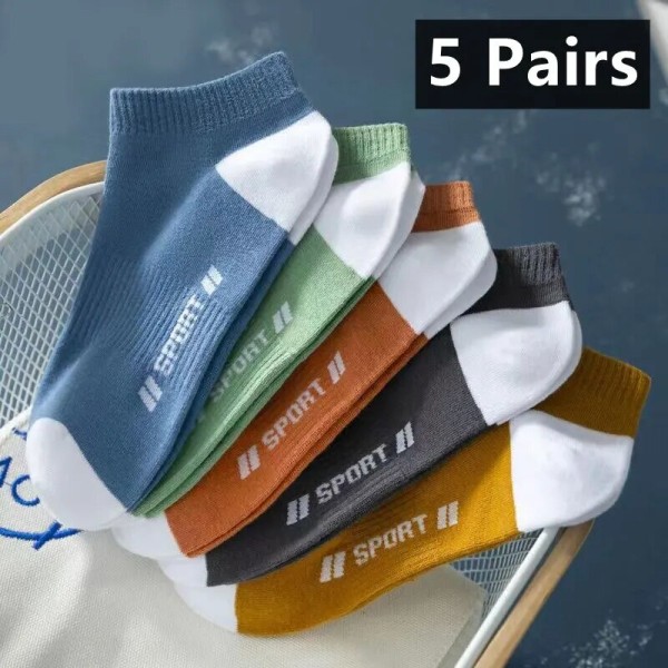 5 par Lågskurna strumpor för män, trendiga strumpor med print Reative tryckstrumpor 5 pairs 35-43 EUR