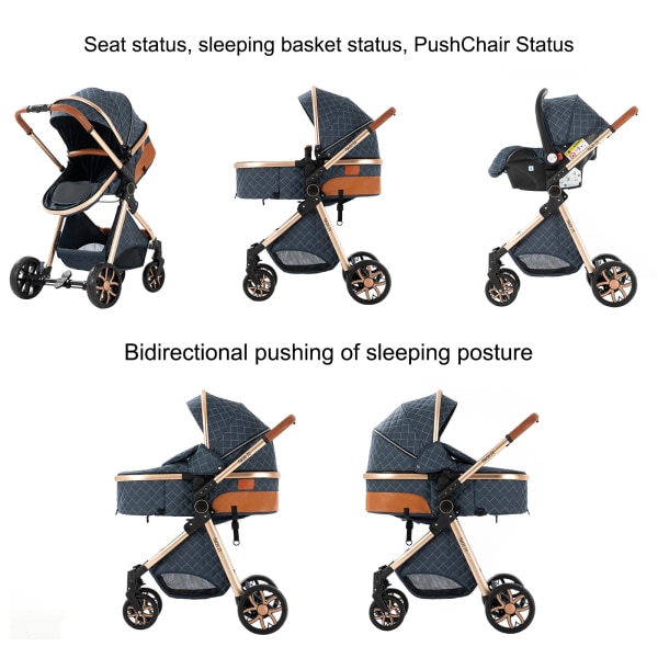 baby 3 i 1 Barnvagn för baby barnvagnar Baby lätt baby baby Hopfällbar baby 588-Grey