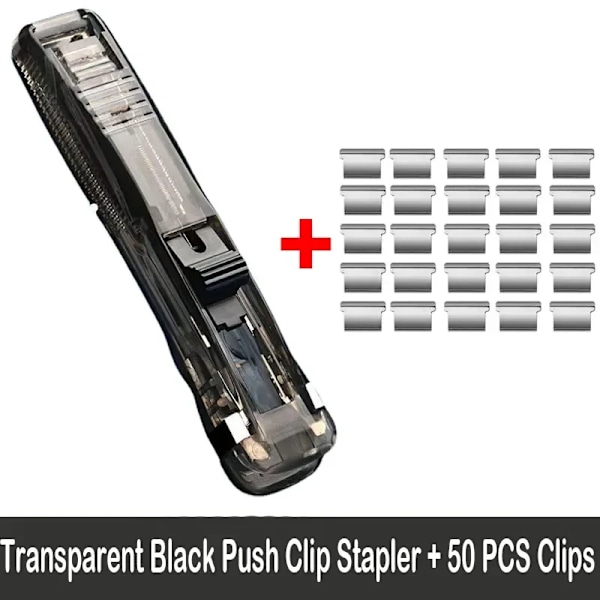 Staple Metal Clip Push Handpapper Clipper Med Refill Fixering Organiserar Häftning Återanvändbar Pushklämma För Dokumentfil Stationära Black with 50 Clips