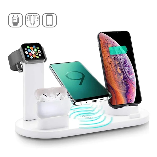 30W 7 in 1 Trådlös Laddare Stativ Pad För iPhone 15 14 13 12 11 X Watch Airpods Skrivbord Telefonladdare Laddnings Dock Station Laddare white