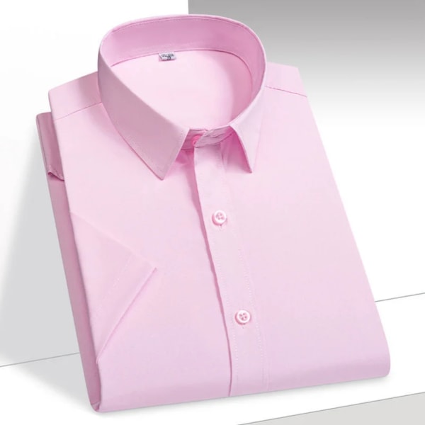 Herrskjorta kortärmad elastisk silkesskjorta i massiv is Lättskött Formell Bekväm klänning Skjortor Man Basic Man Kläder Light Blue 4XL-43